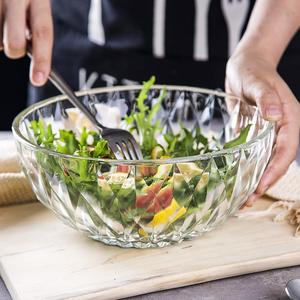 蔬菜沙拉碗耐高温家用凉拌菜水果色拉甜品透明水晶玻璃碗大号高级
