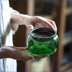 玻璃建水茶洗水盂壶承干泡台锡合金盖日式琉璃茶渣桶缸倒茶水家用