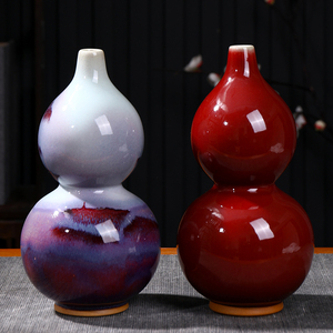 陶瓷葫芦新中式钧瓷花瓶客厅插花家居装饰品玄关博古架摆件花瓶