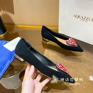 Aquazzura 23夏季新款拼色爱心水钻透明单鞋女士尖头平底鞋穆勒鞋