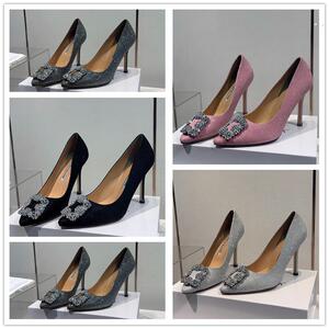 法国代购Manolo Blahnik/MB经典雪花钻扣尖头高跟鞋女婚鞋9CM跟