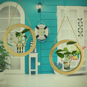 ins风花瓶创意壁挂麻绳工艺框水培绿萝玻璃花插家居墙面装饰吊件|