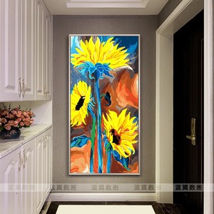 大幅竖版炫彩向日葵DIY自绘填色客厅玄关装饰油彩画花卉