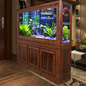 新中式实木鱼缸定制底柜家用客厅超白底过滤免换水屏风隔断水族箱