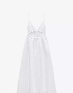 ZARA 夏季新款女V领收腰风衣式露背白色吊带连衣裙 3182210 250