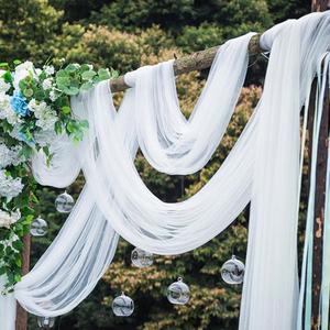 白色网纱缦婚庆拱门婚礼求婚布置背景中式吊顶白纱幔拍照户外装饰