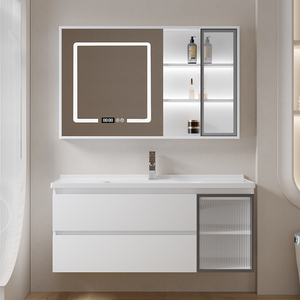 纯白免漆木多层实木浴室柜组合卫生间洗漱台壁挂镜柜洗手盆柜防水