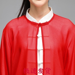 网红款太极服女披纱 单件太极拳表演比赛服 中国风男披风披肩纱衣