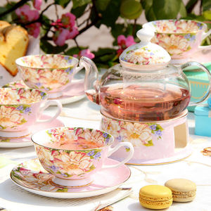 玻璃茶具套装欧式家用煮花茶壶陶瓷英式红茶杯整套下午茶具可加热