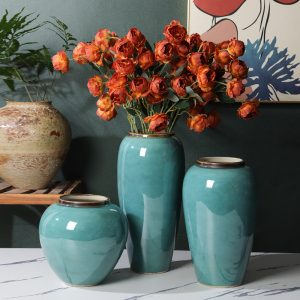 家居装饰品摆件景德镇陶瓷颜色釉花器新中式陶瓷花瓶绿苹果可水培