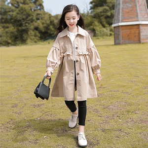 女童中长款风衣新款韩版洋气春秋装常规款中大童英伦风外套童装