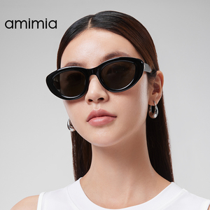 amimia·LIPS复古猫眼方圆脸墨镜女窄框防紫外线太阳镜欧美新款