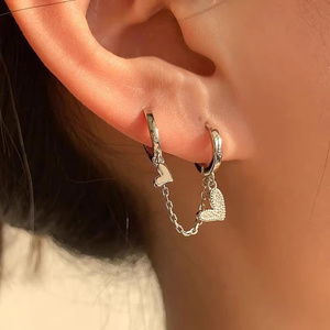 一耳两洞耳环女925纯银针上下双耳洞耳钉一体耳骨耳扣耳饰高级感