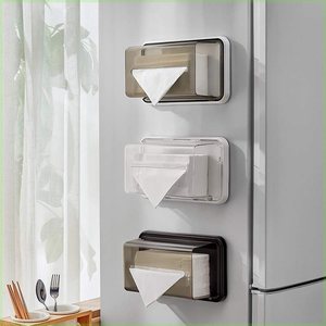 磁吸纸巾盒冰箱收纳盒透明磁铁抽纸盒厨房壁挂式置物架冰箱纸巾盒