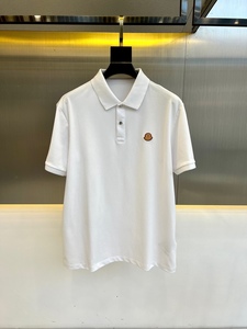 正品蒙口/moncler 2024新款男士白色短袖POLO衫皮质logo标识T恤