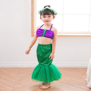 人鱼公主泳衣分体尾巴海边表演服装度假宝宝3件美人鱼套装女童
