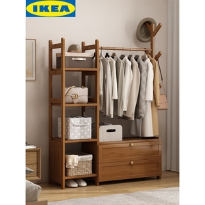 IKEA宜家落地挂衣架家用卧室简易衣帽架带储物柜床边晚上放衣服收