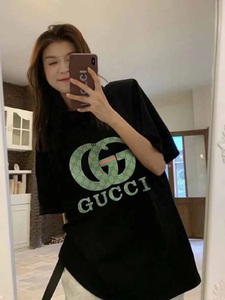 Gucci/古驰 T恤男女圆领休闲上衣24新款变色字母LOGO印花短袖