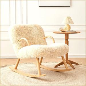 北欧摇椅客厅家用羊羔绒懒人躺椅实木卧室网红摇摇椅长毛沙发椅子