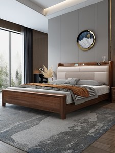 江西赣州南康实木床1米5加厚全实木满铺高档轻奢带抽屉中式卧室床