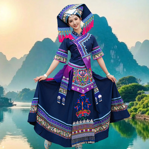 广西壮族三月三民族少数服装成人女演出服饰刺绣长裙壮服旅拍盛装