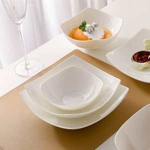 高档纯白骨瓷盘子家用沙拉盘菜盘不规则方形釉下彩微波炉陶瓷餐具