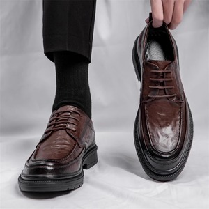 ZARA棕色皮鞋男秋季男款高级感商务正装宽头英伦风男士西装鞋