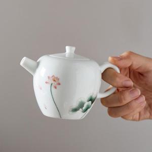 柏兮 功夫茶具泡茶壶简约家用德化白T瓷茶壶茶杯陶瓷手绘蓝线茶壶