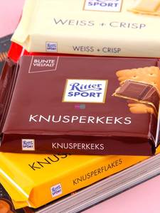 原装进口德国ritter sport巧克力零食黄油饼干夹心运动排块x4块装