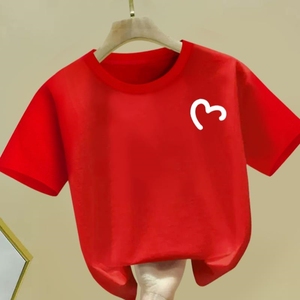 安踏联名女童短袖T恤2024新款夏装儿童宽松大红色上衣亲子装一家