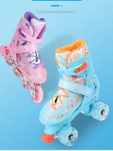 米高儿童初学者溜冰鞋双排轮滑鞋两用闪光滑冰鞋男女童四轮旱冰鞋