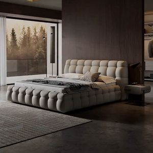 奶油风布艺大床设计师创意泡芙双人床婚床意式极简高端主卧室