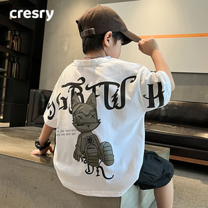韩国CRESRY童装潮牌男童短袖T恤夏季薄款2024新款夏装男孩白半袖