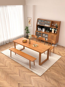北欧樱桃木加厚实木餐桌办公桌学习桌家用小户型开森大板桌茶桌
