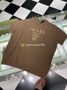 代购PRADA/普拉达 24新款 派对系列 经典字母标金丝针织毛衣短袖