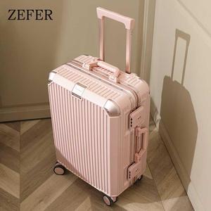 zefer粉色行李箱女密码新款登机20寸小拉杆箱子铝框耐用旅行皮箱