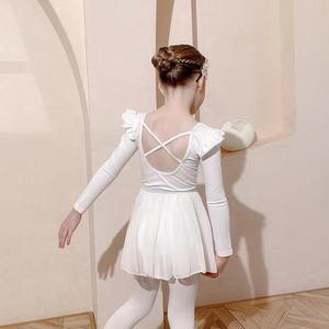 儿童舞蹈服白色雪纺秋冬长袖练功服女童考级中国舞练舞衣芭蕾舞裙