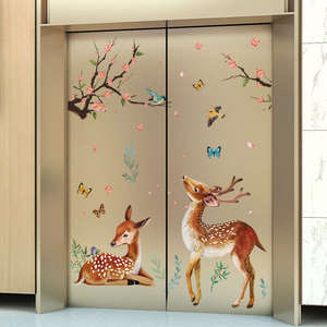卡通动物电梯门贴纸自粘中国风墙纸自粘卧室门上墙面装饰墙壁贴画