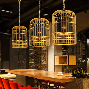 新中式铁艺鸟笼吊灯复古工程灯创意餐厅咖啡厅酒吧台金色装饰吊灯