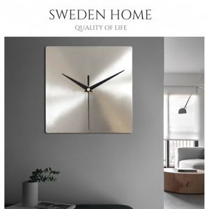 瑞典高端手工正方形不锈钢金属挂钟客厅钟表家用静音创意简约钟