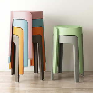 宜家家用餐桌板凳北欧时尚圆凳塑料加厚成人凳子可叠放椅子备椅子