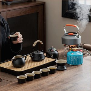 户外煮茶炉便携式旅行茶具套装带烧水功夫车载露营泡茶器茶盘整套