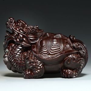 黑檀木雕刻龙龟摆件实木质龙头龟玄武家居办公室客厅装饰品