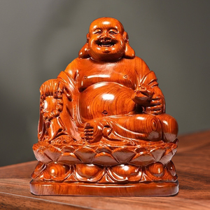 花梨木雕弥勒佛像摆件坐莲笑佛实木质雕刻家居客厅红木工艺品