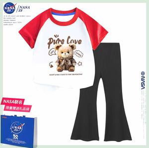 唯思凡联名NASA女童甜美套装2024时髦女孩子夏季一整套薄款喇叭裤