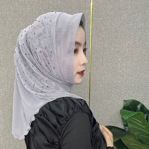 穆斯林纱巾夏季新款方便头套双层网纱烫钻简便套头回族女头巾盖头