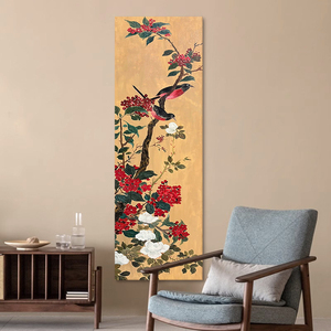 新中式花鸟图纯手绘油画复古喜鹊花卉装饰画客厅国风喜上枝头挂画