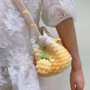 笑笑毛线屋 黄色渐变菠萝包斜跨水桶包可爱礼物钩针编织材料包diy