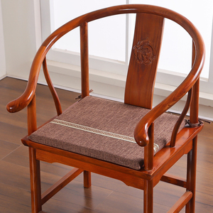中式古典亚麻椅垫可拆洗四季通用加厚海绵绑带茶艺围椅坐垫餐椅垫