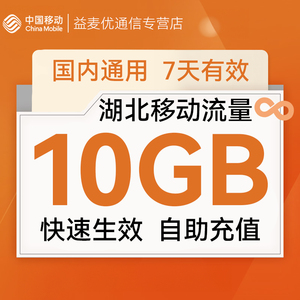 湖北移动流量充值10GB流量包叠加油包3G4G5G全国通用流量7天有效